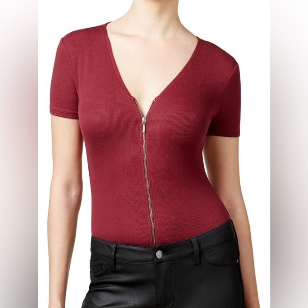 Guess Burgundy Zip-Up Bodysuit (Women’s L)